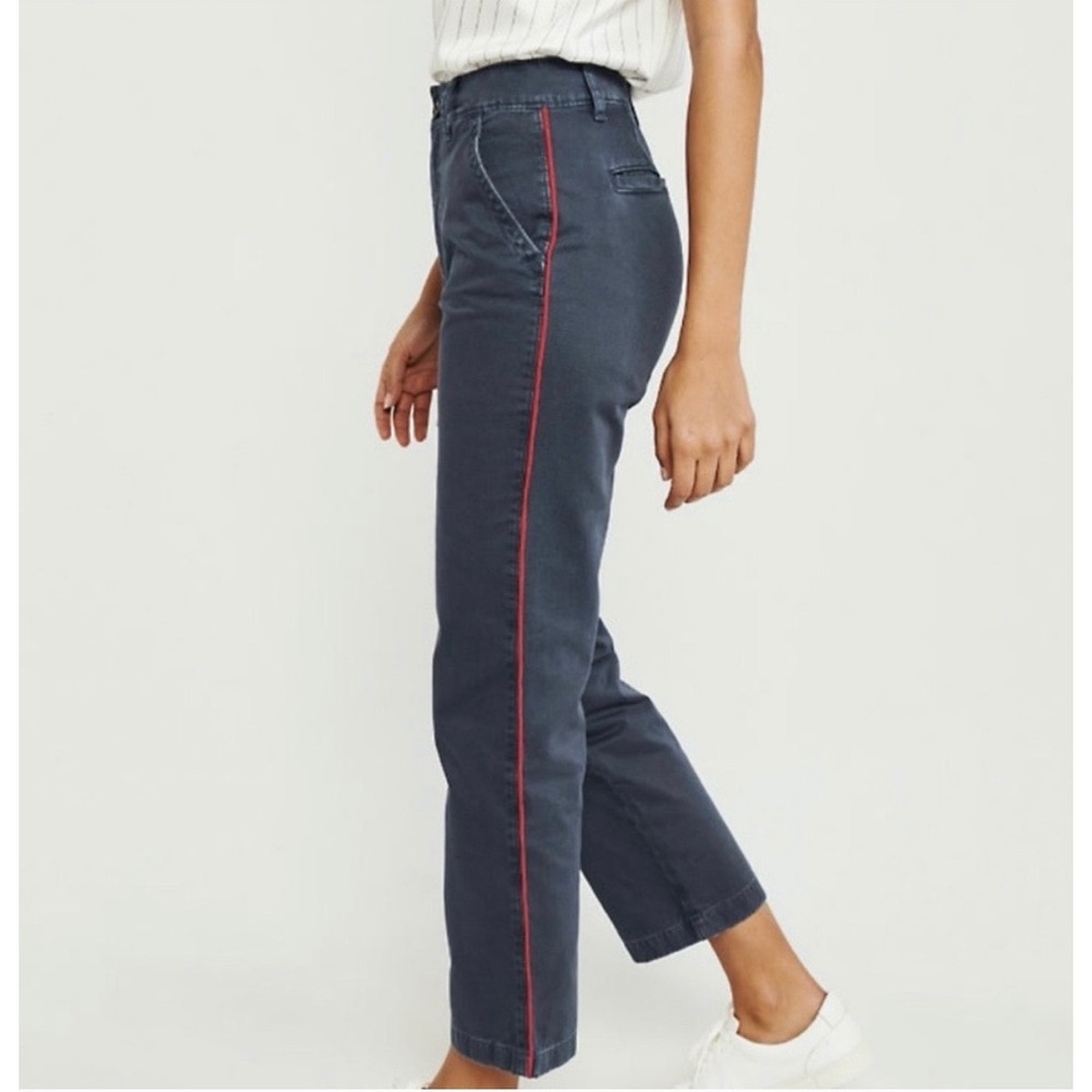 Abercrombie‎ & Fitch High Rise Ankle Straight Navy Red Stripe Pants Size 25 0